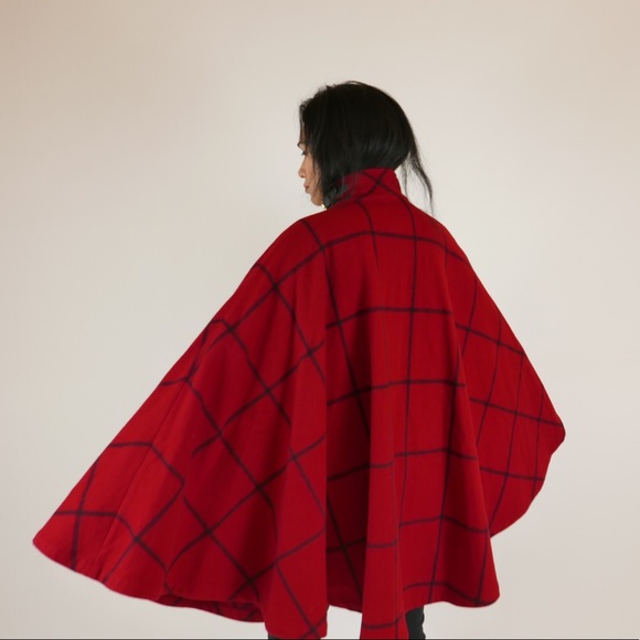 (SOLD) Vintage Lauren Ralph Lauren Red Plaid Cape - Picture 2 of 6
